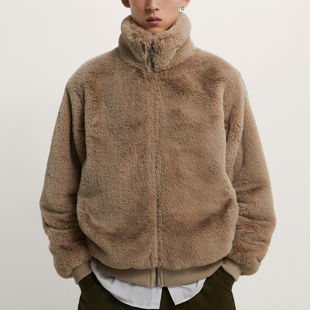 ZARA Tan Faux Fur Jacket